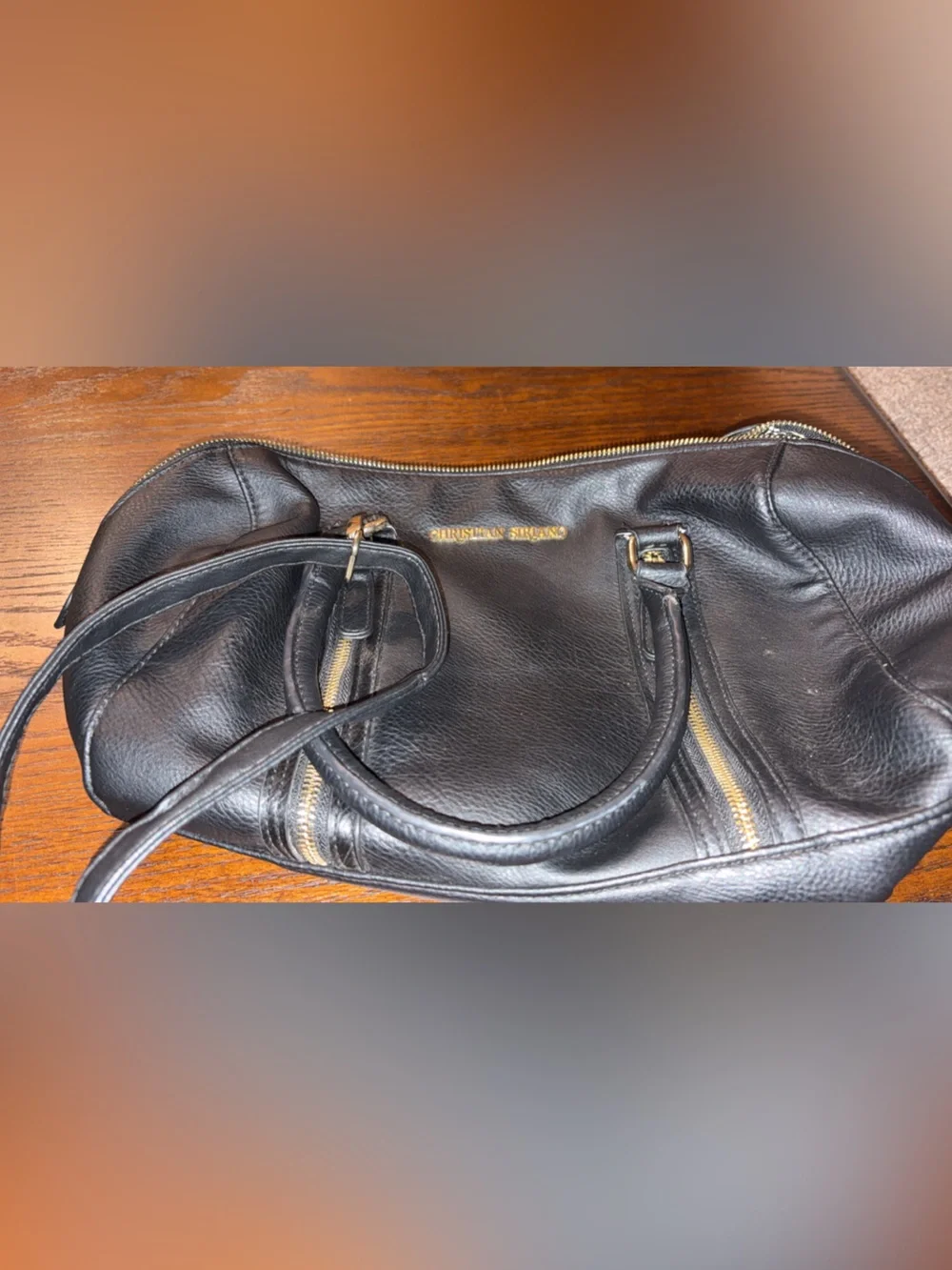 Christian Siriano Black Leather Duffel with Gold Hardware